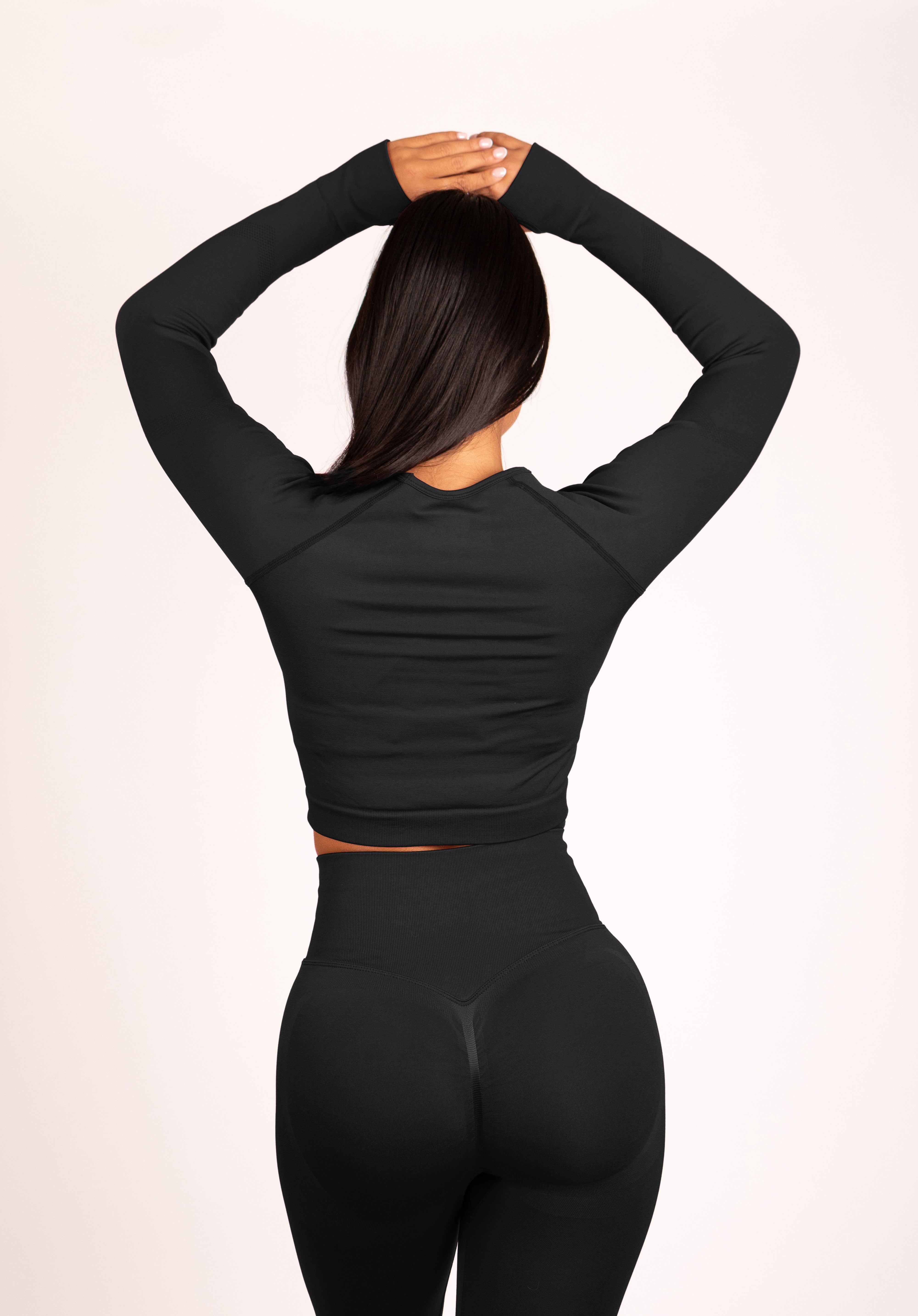 Leonie Lange Mouwen Top Shirt Zwart - Dames activewear detail
