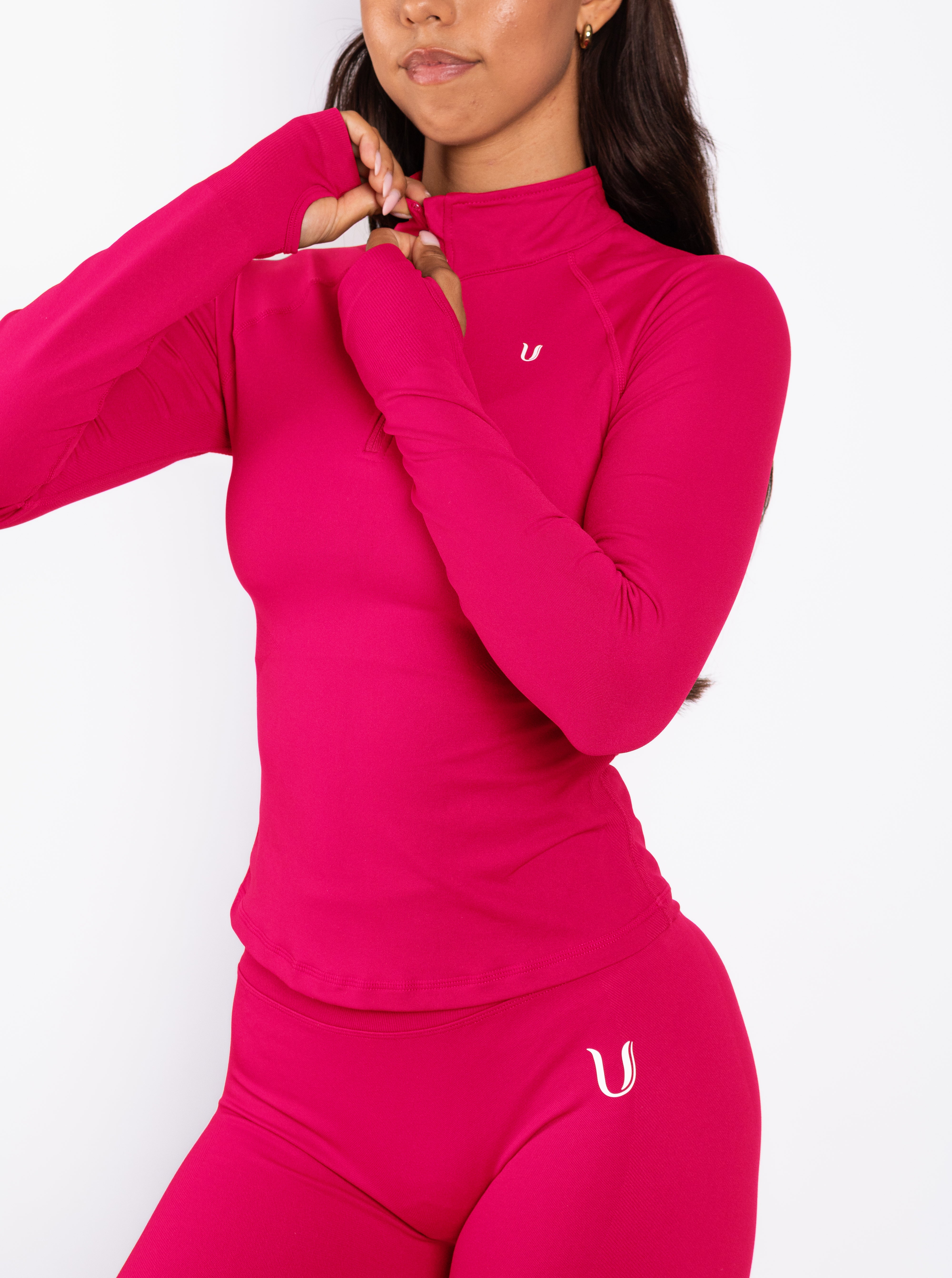 Beau | Half Zip Long Sleeve Top - Raspberry