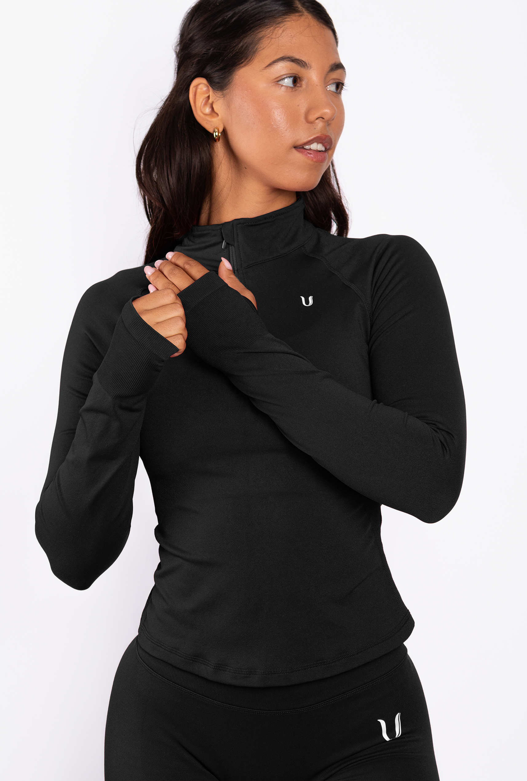 Beau | Half Zip Lange Mouwen Top - Zwart
