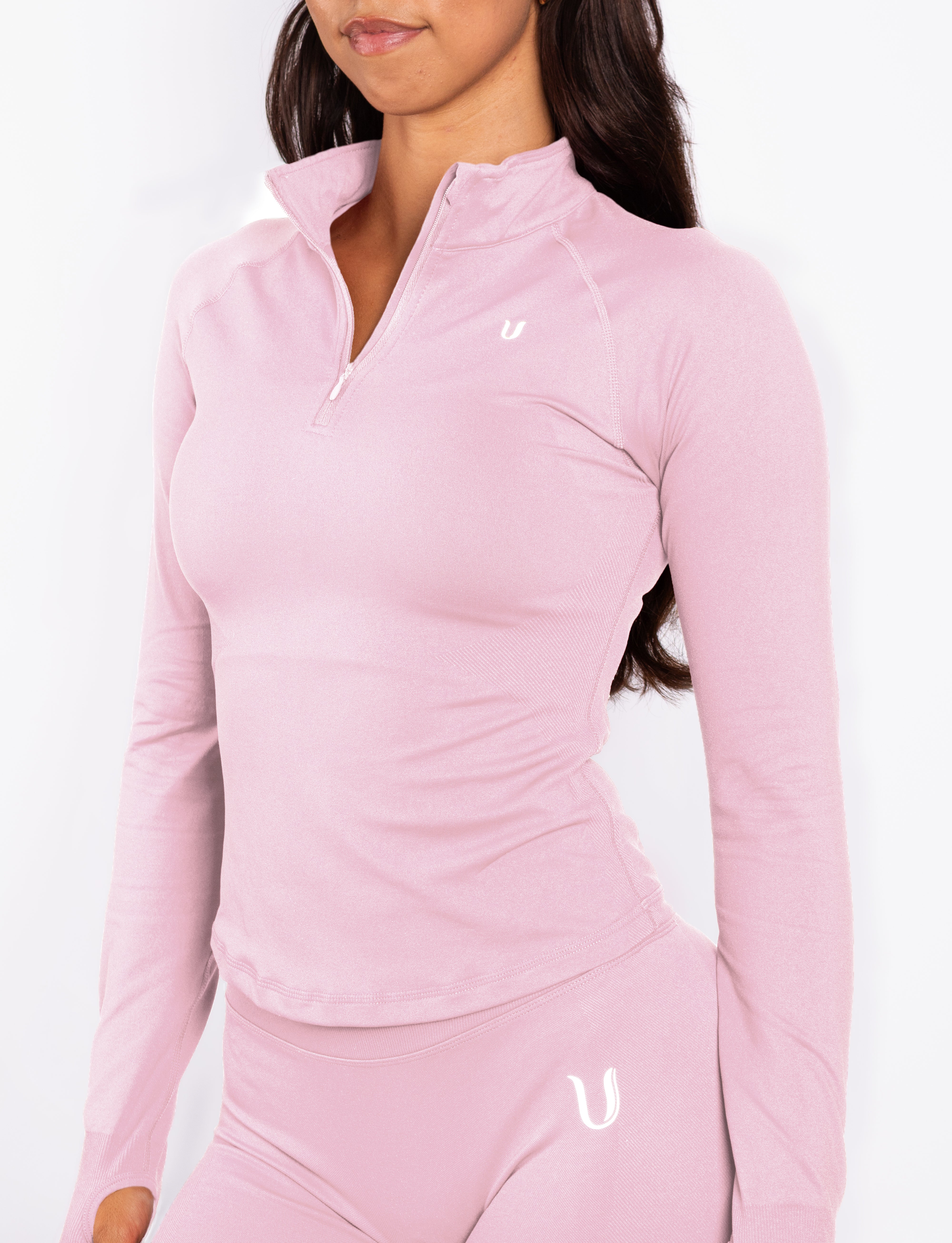 Beau Half Zip Lange Mouwen Top Roze - Dames fitness kleding zijkant