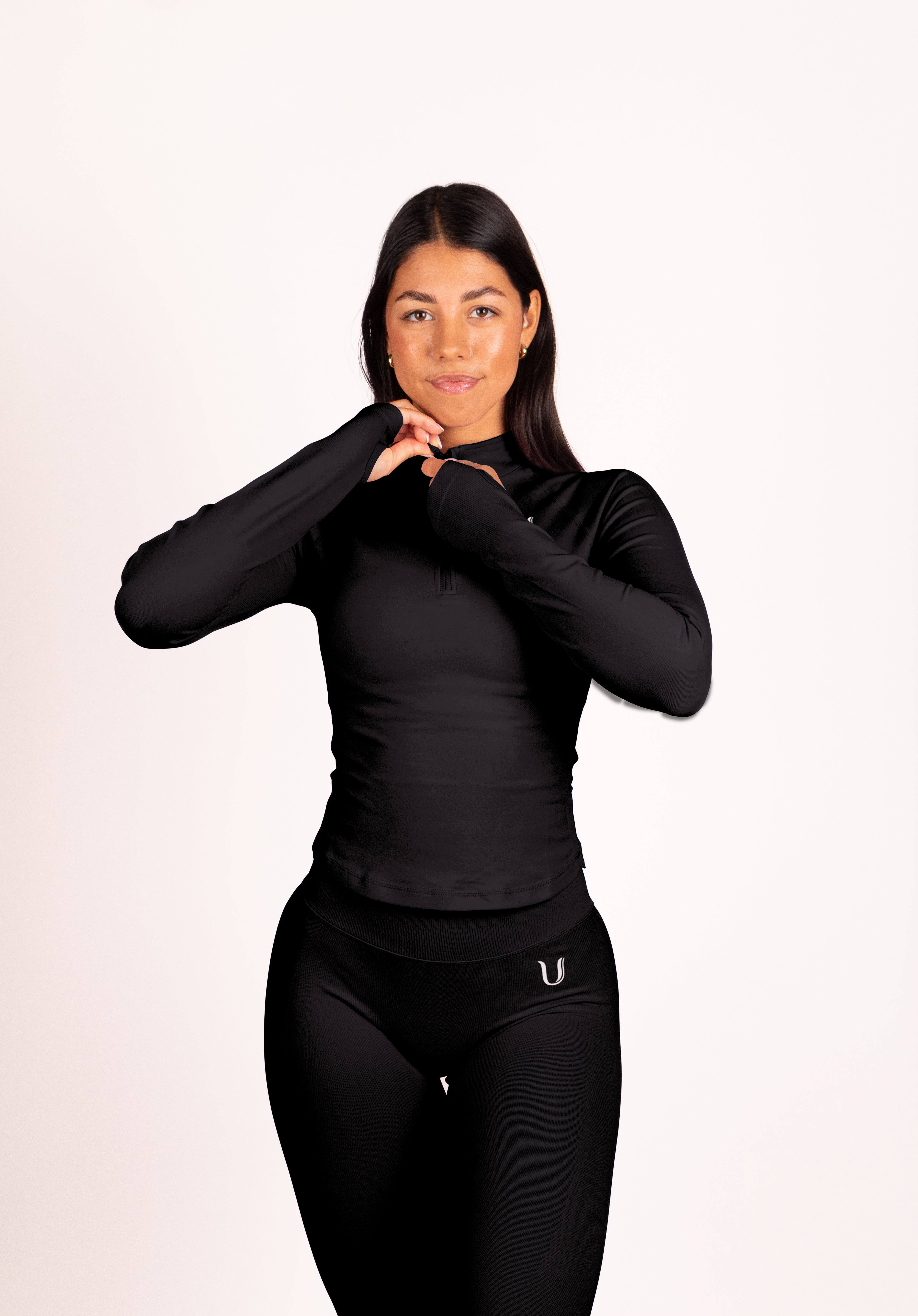 Beau Half Zip Lange Mouwen Top Zwart - Dames workout kleding achterkant