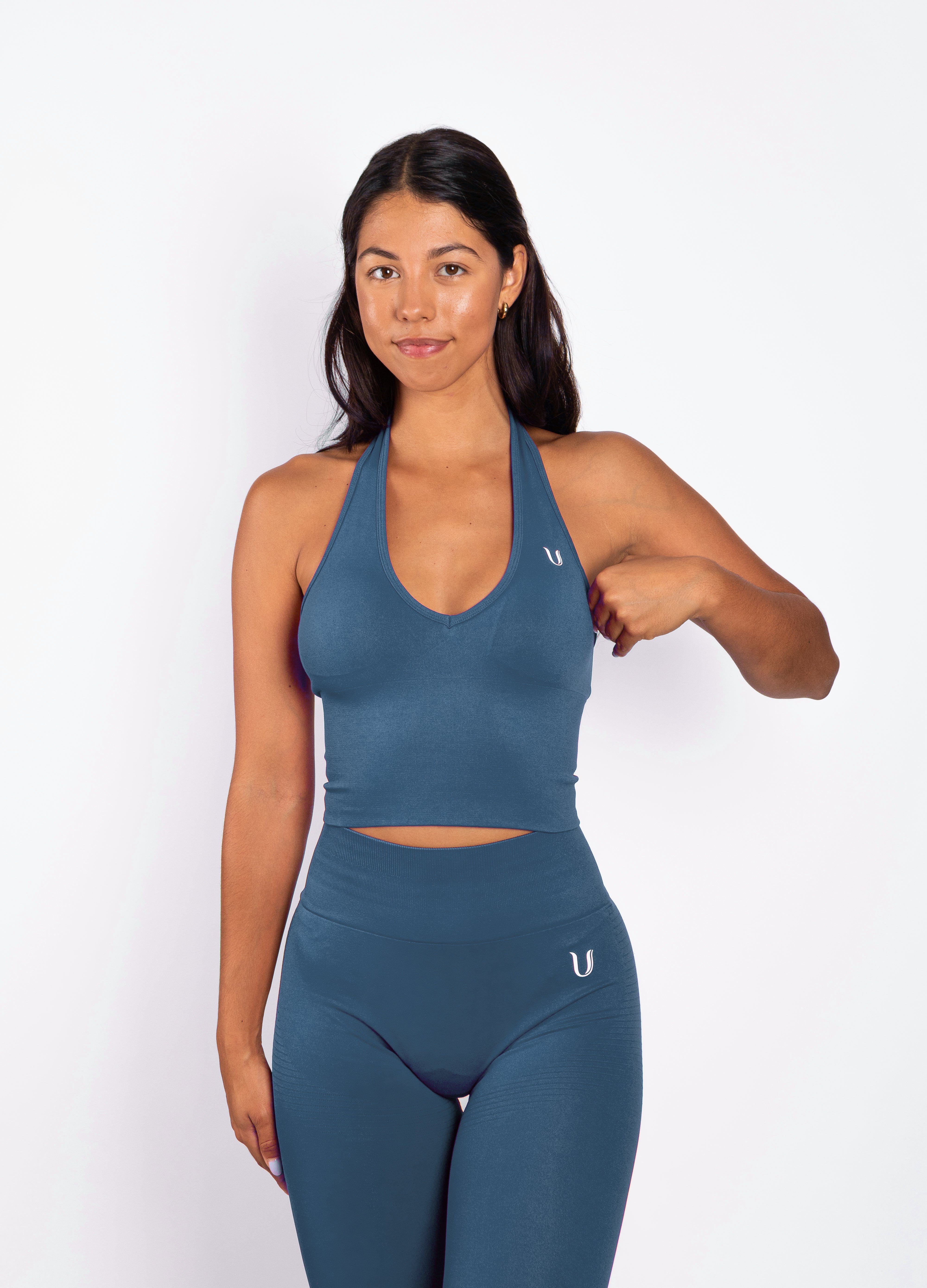 Bibi | Top Halter Côtelé Sans Coutures – Bleu