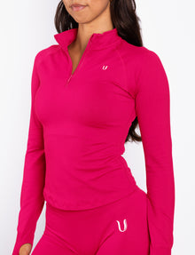 Beau | Half Zip Long Sleeve Top - Pink
