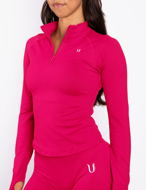 Beau | Half Zip Long Sleeve Top - Raspberry