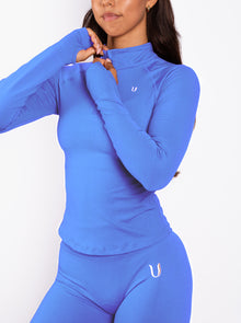 Beau Half Zip Haut Manches Longues Bleu