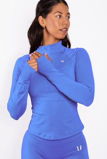 Beau Half Zip Haut Manches Longues Bleu